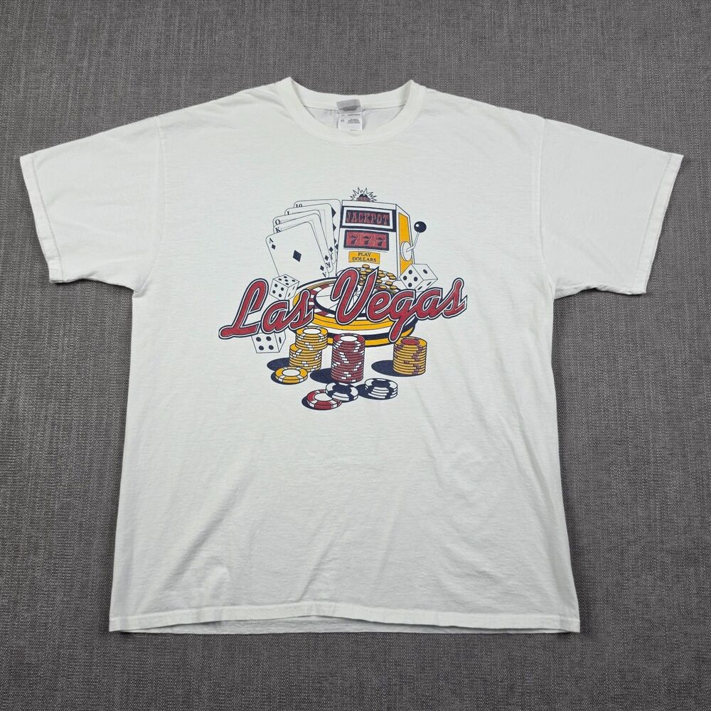 Vintage Las Vegas Casino Gambling Graphic Tee Shirt XL Fruit of the Loom White